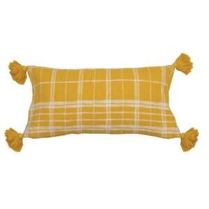 NEW CREATIVE CO-OP woven cotton lumbar pillow with tassels in yellow